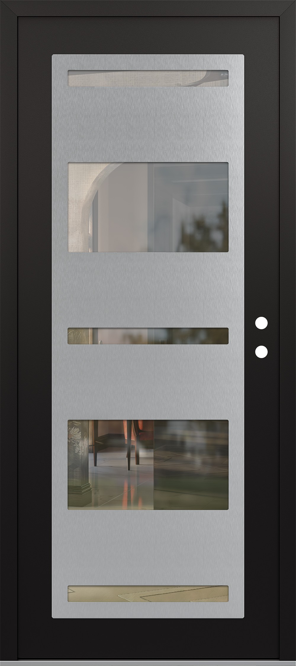 Modern Steel Front Door Diamond C10 36" x 80" black/black clear Glass Panel stainless steel LHI