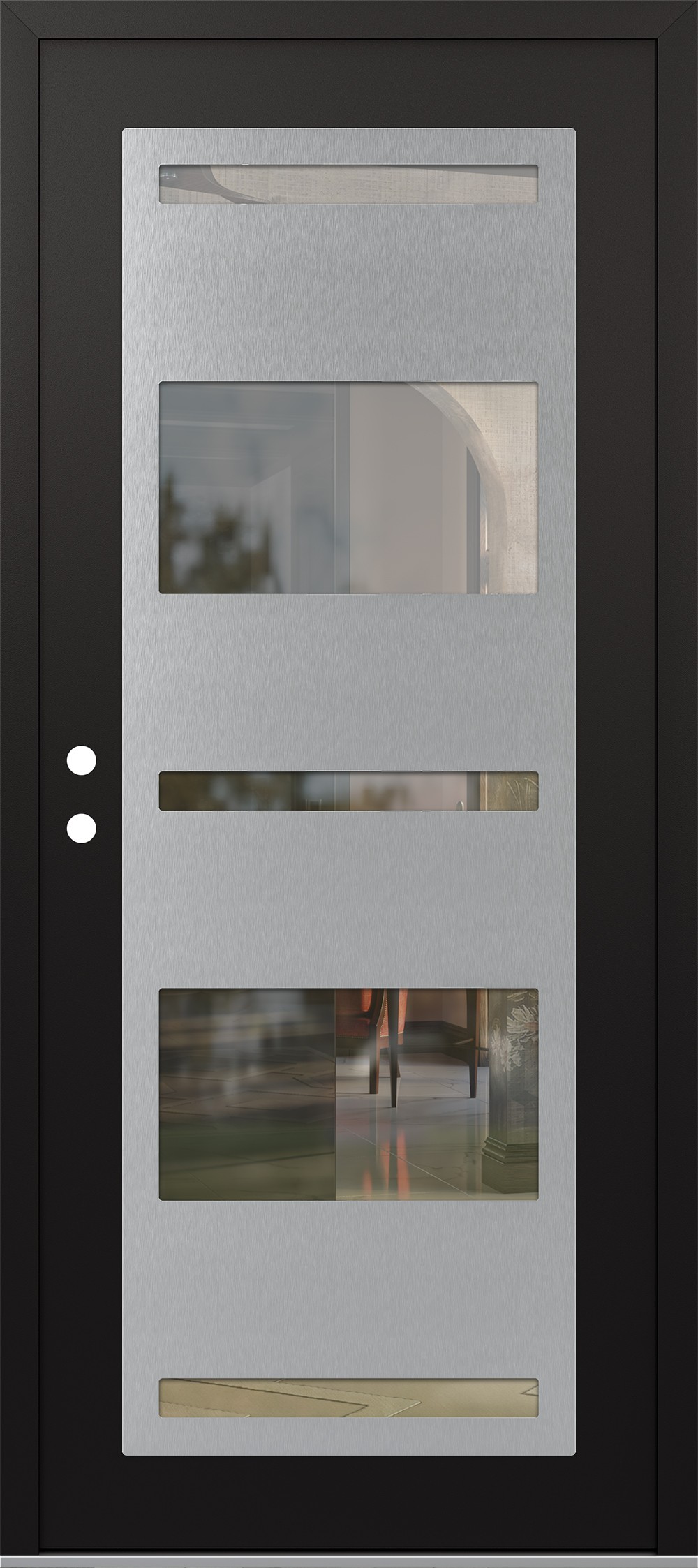Modern Steel Front Door Diamond C10 36" x 80" black/black clear Glass Panel stainless steel RHI