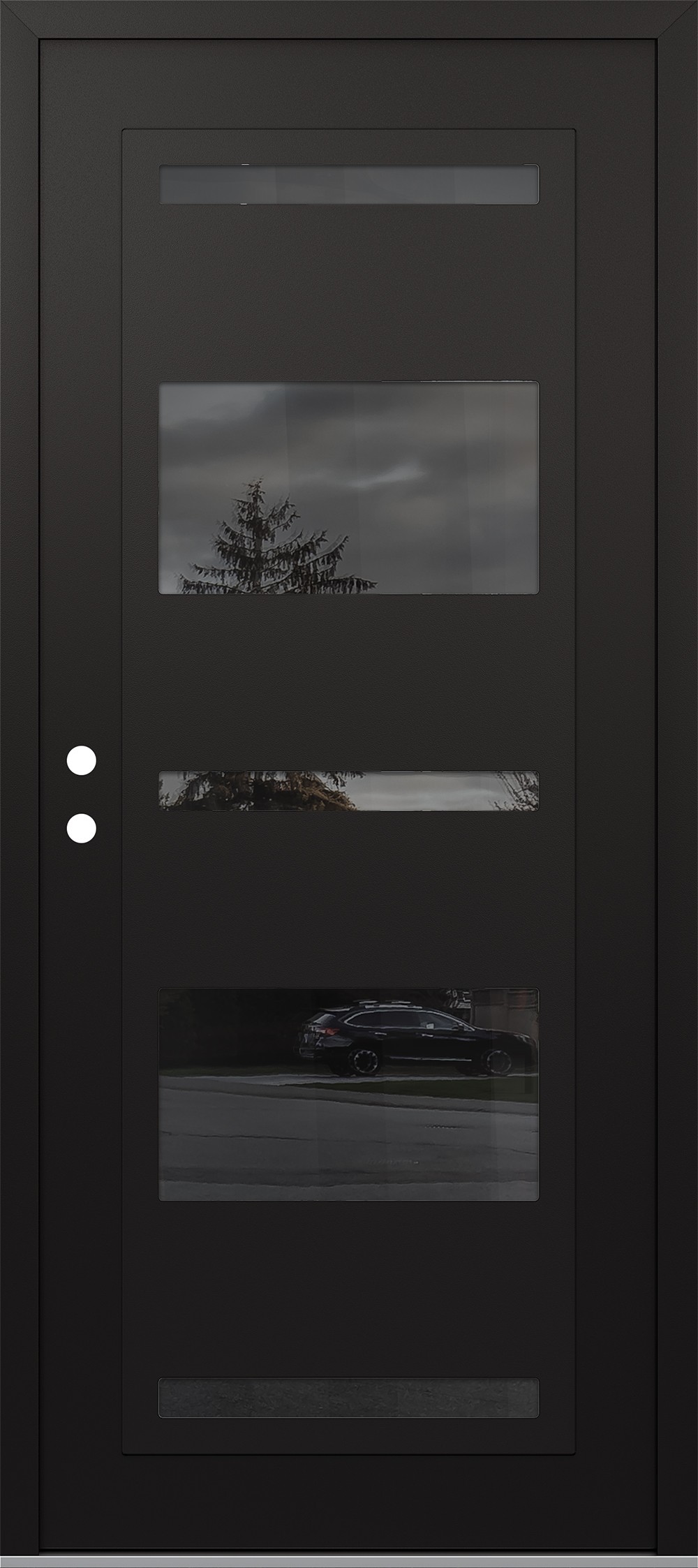 Modern Steel Front Door Diamond C10 36" x 80" black/black mirrored Glass Panel black RHI