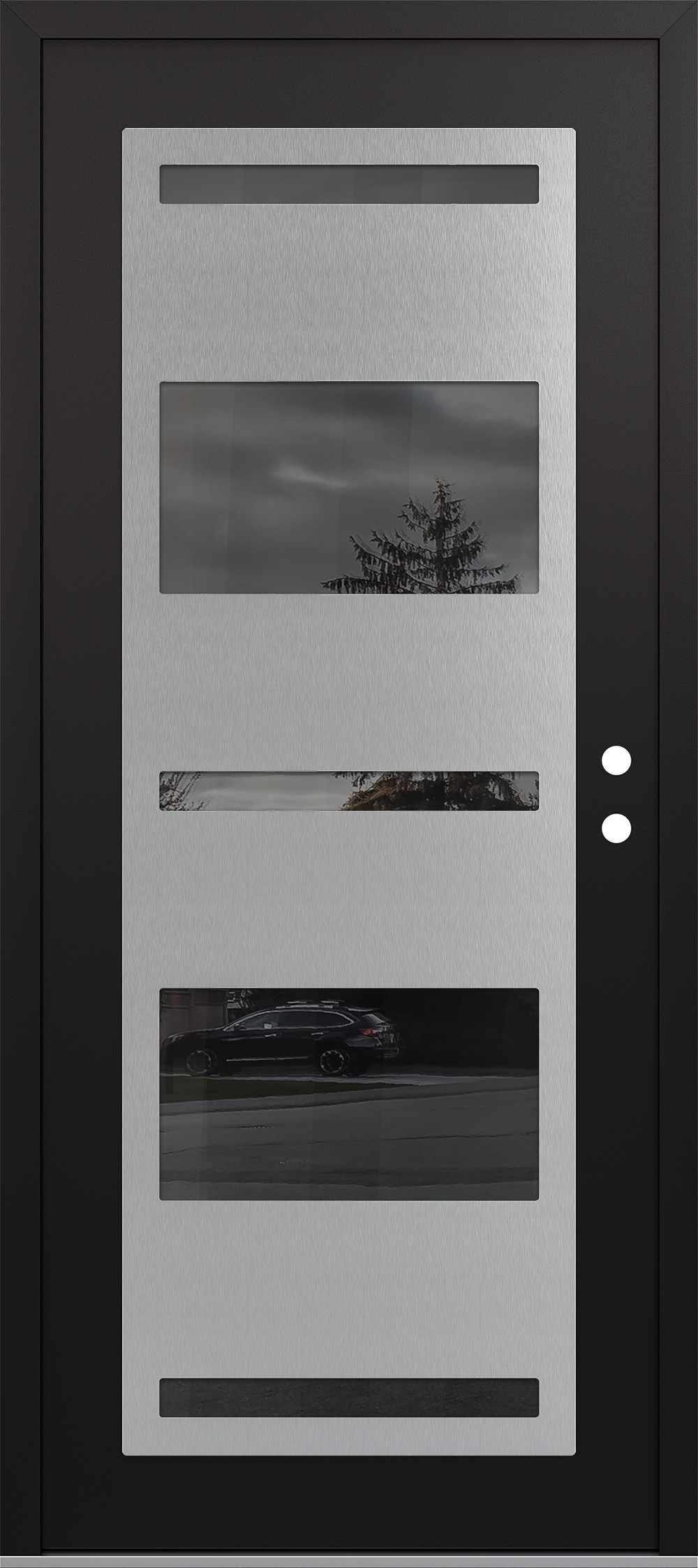 Modern Steel Front Door Diamond C10 36" x 80" black/black mirrored Glass Panel stainless steel LHI