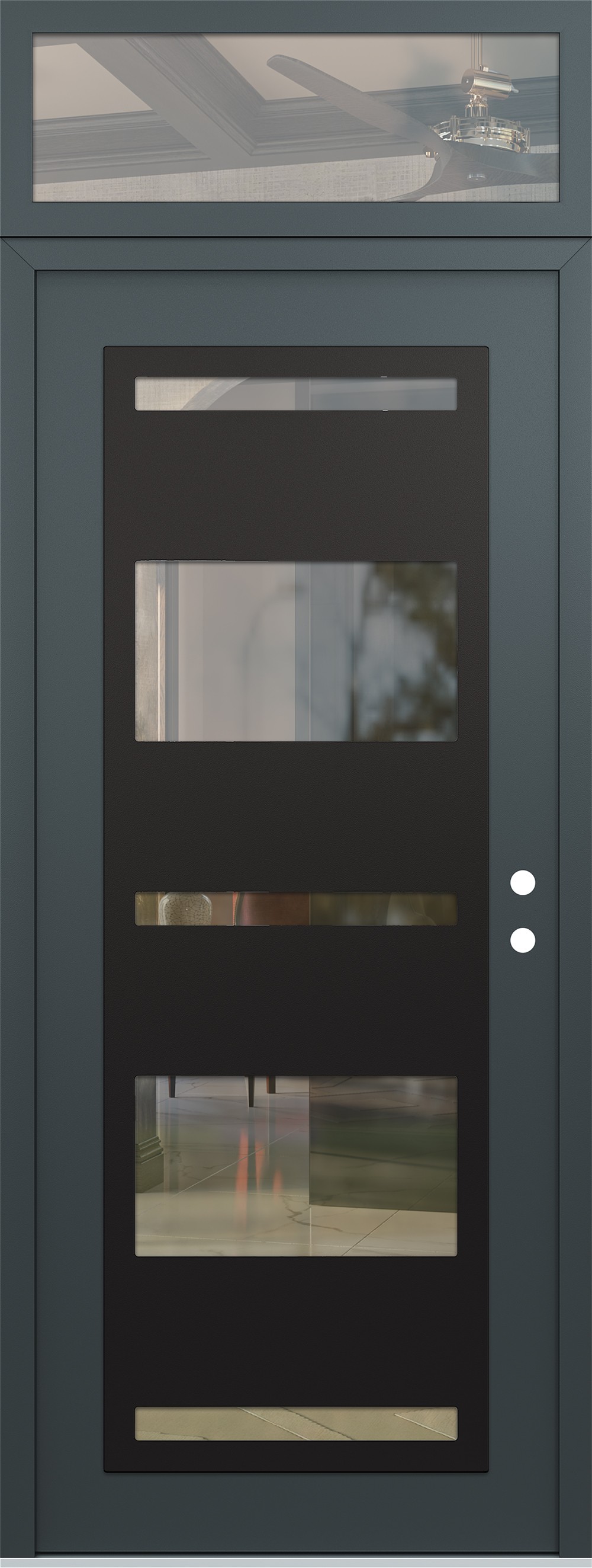 Modern Steel Front Door DIAMOND C10 36" X 96" ANTHRACITE/ANTHRACITE CLEAR GLASS PANEL BLACK LHI WITH TRANSOM CLEAR GLASS