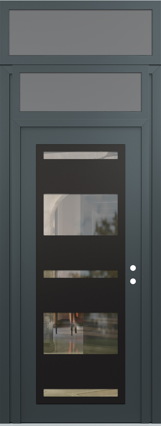 Modern Steel Front Door DIAMOND C10 36" X 96" ANTHRACITE/ANTHRACITE CLEAR GLASS PANEL BLACK LHI WITH TRANSOM FROSTED GLASS