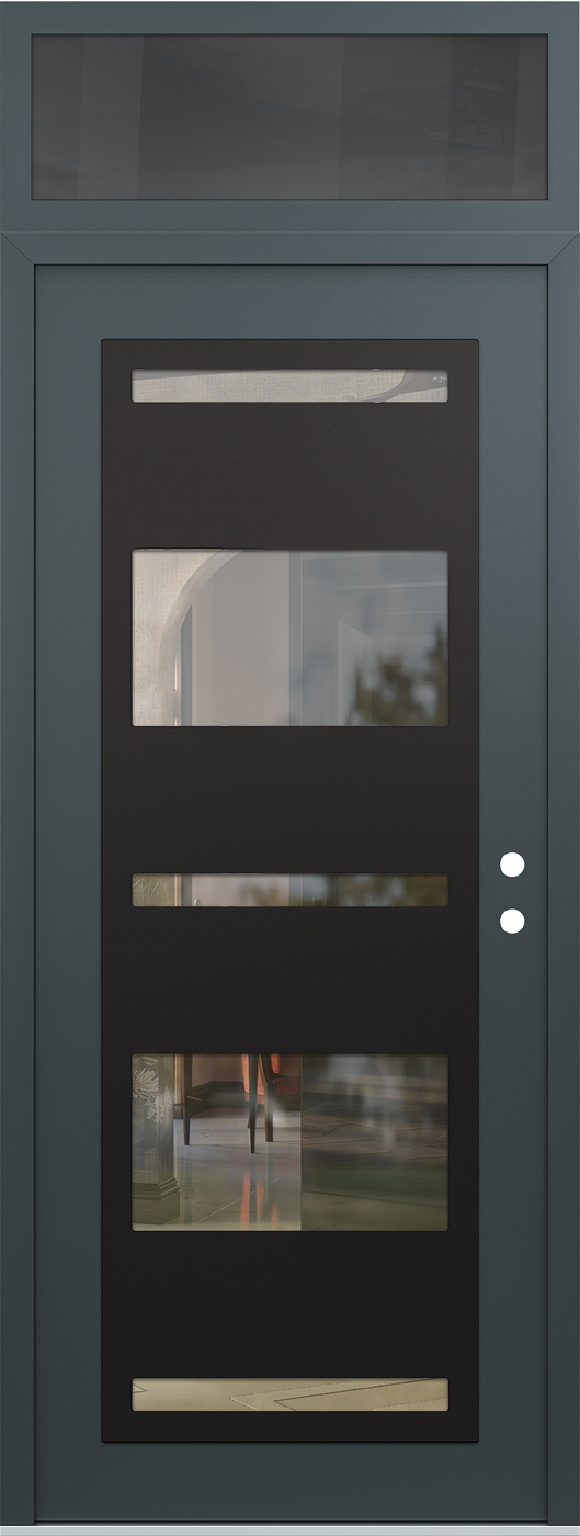 Modern Steel Front Door DIAMOND C10 36" X 96" ANTHRACITE/ANTHRACITE CLEAR GLASS PANEL BLACK LHI WITH TRANSOM MIRRORED GLASS