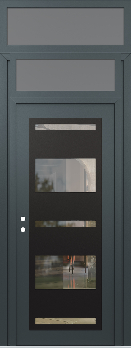 Modern Steel Front Door DIAMOND C10 36" X 96" ANTHRACITE/ANTHRACITE CLEAR GLASS PANEL BLACK RHI WITH TRANSOM FROSTED GLASS