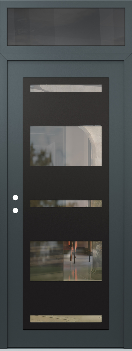 Modern Steel Front Door DIAMOND C10 36" X 96" ANTHRACITE/ANTHRACITE CLEAR GLASS PANEL BLACK RHI WITH TRANSOM MIRRORED GLASS