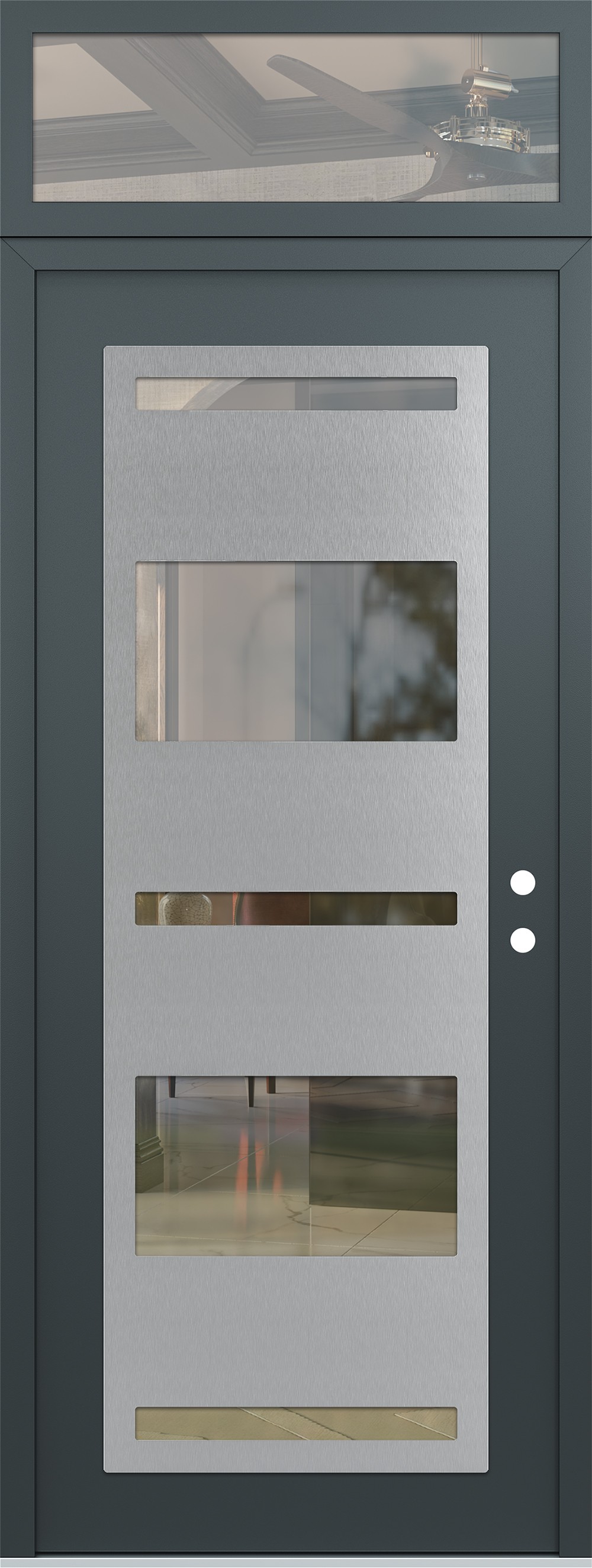 Modern Steel Front Door DIAMOND C10 36" X 96" ANTHRACITE/ANTHRACITE CLEAR GLASS PANEL STAINLESS STEEL LHI WITH TRANSOM CLEAR GLASS
