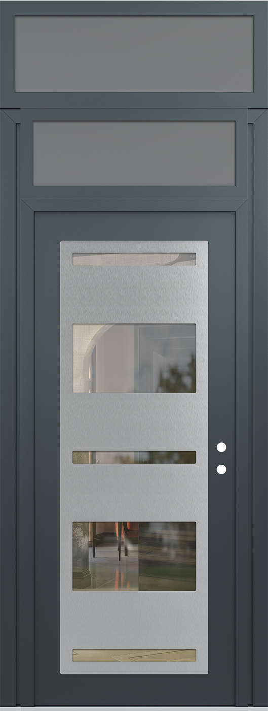 Modern Steel Front Door DIAMOND C10 36" X 96" ANTHRACITE/ANTHRACITE CLEAR GLASS PANEL STAINLESS STEEL LHI WITH TRANSOM FROSTED GLASS