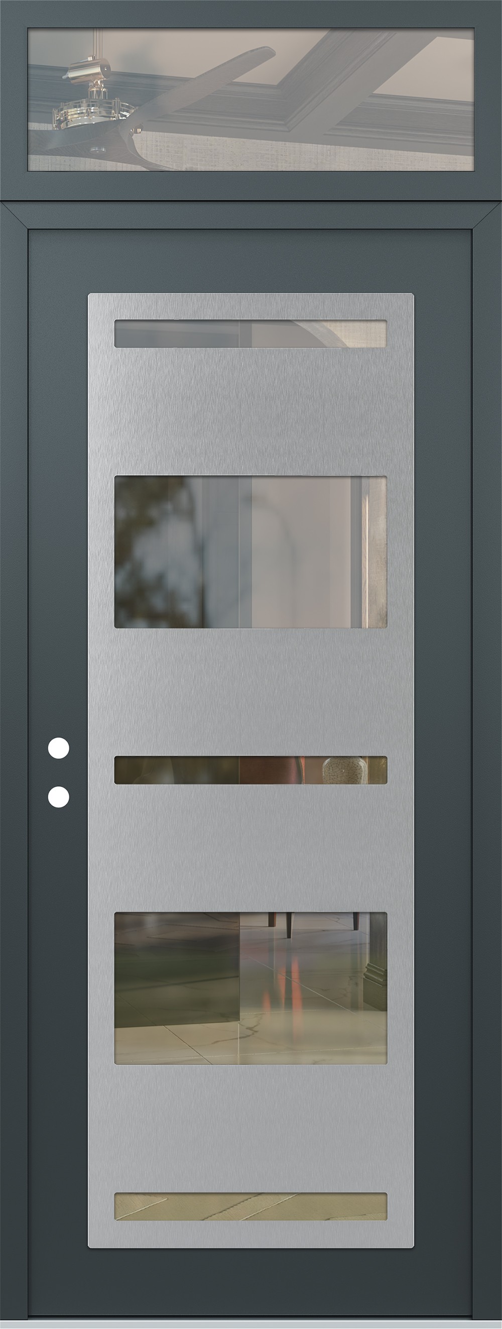 Modern Steel Front Door DIAMOND C10 36" X 96" ANTHRACITE/ANTHRACITE CLEAR GLASS PANEL STAINLESS STEEL RHI WITH TRANSOM CLEAR GLASS