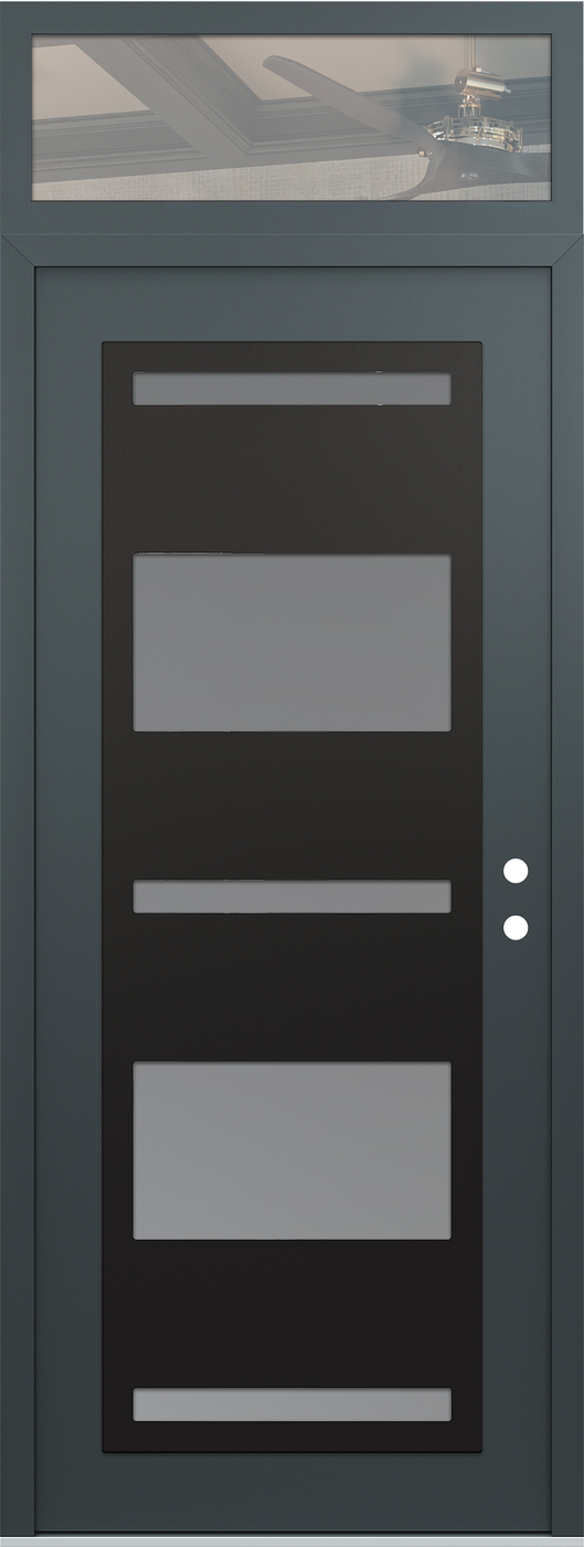 Modern Steel Front Door DIAMOND C10 36" X 96" ANTHRACITE/ANTHRACITE FROSTED GLASS PANEL BLACK LHI WITH TRANSOM CLEAR GLASS