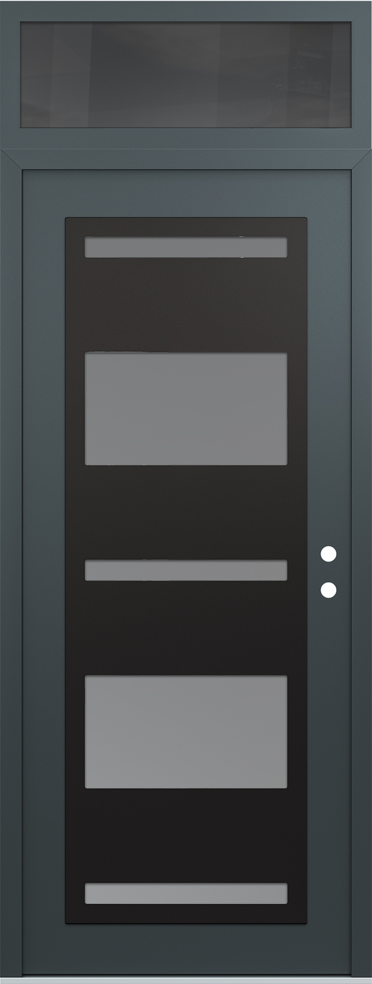 Modern Steel Front Door DIAMOND C10 36" X 96" ANTHRACITE/ANTHRACITE FROSTED GLASS PANEL BLACK LHI WITH TRANSOM MIRRORED GLASS