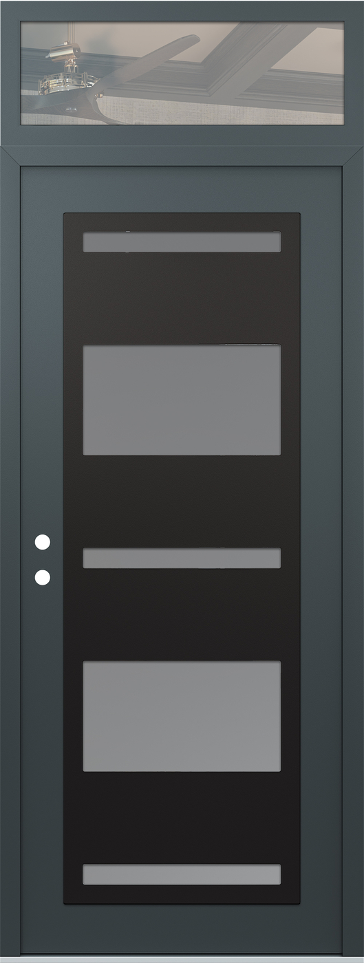 Modern Steel Front Door DIAMOND C10 36" X 96" ANTHRACITE/ANTHRACITE FROSTED GLASS PANEL BLACK RHI WITH TRANSOM CLEAR GLASS