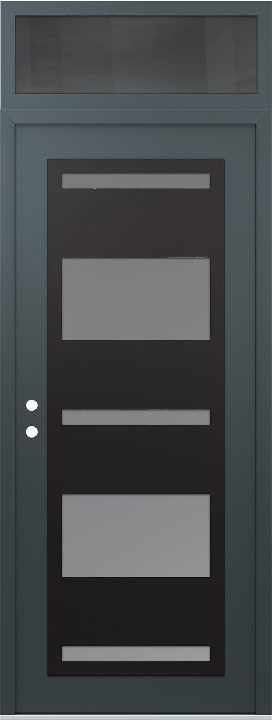 Modern Steel Front Door DIAMOND C10 36" X 96" ANTHRACITE/ANTHRACITE FROSTED GLASS PANEL BLACK RHI WITH TRANSOM MIRRORED GLASS
