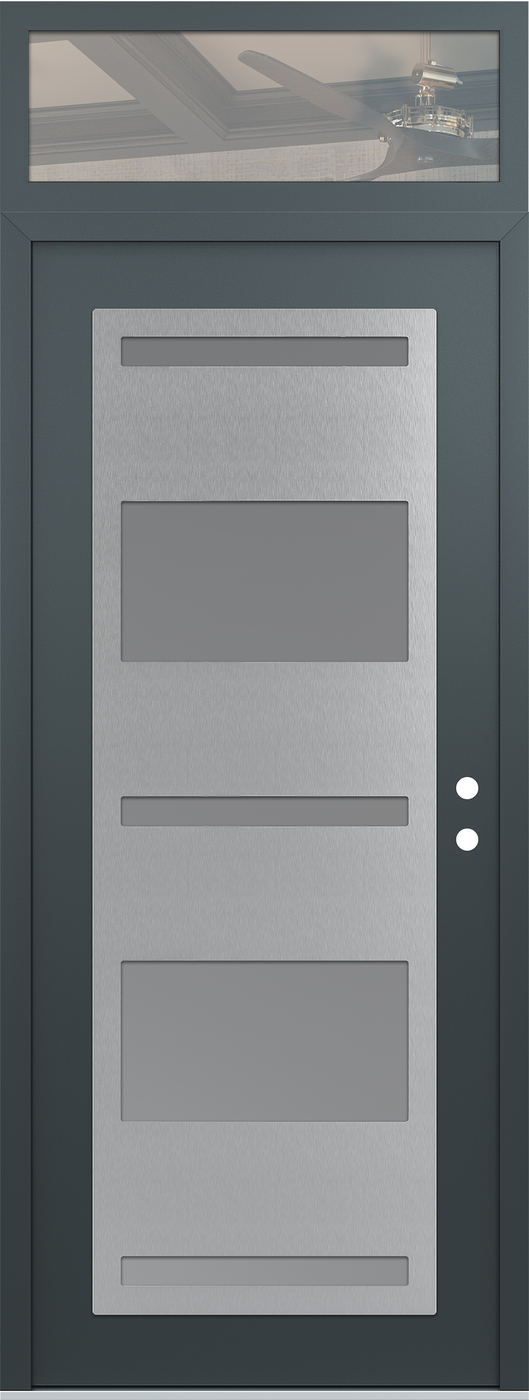 Modern Steel Front Door DIAMOND C10 36" X 96" ANTHRACITE/ANTHRACITE FROSTED GLASS PANEL STAINLESS STEEL LHI WITH TRANSOM CLEAR GLASS