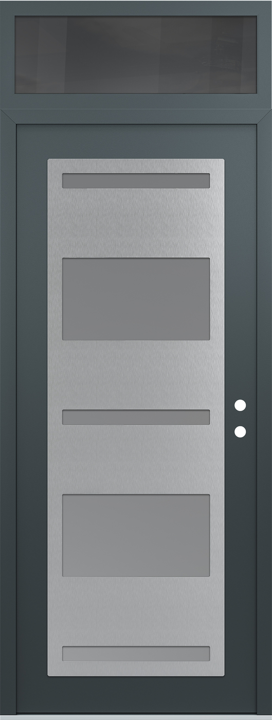 Modern Steel Front Door DIAMOND C10 36" X 96" ANTHRACITE/ANTHRACITE FROSTED GLASS PANEL STAINLESS STEEL LHI WITH TRANSOM MIRRORED GLASS