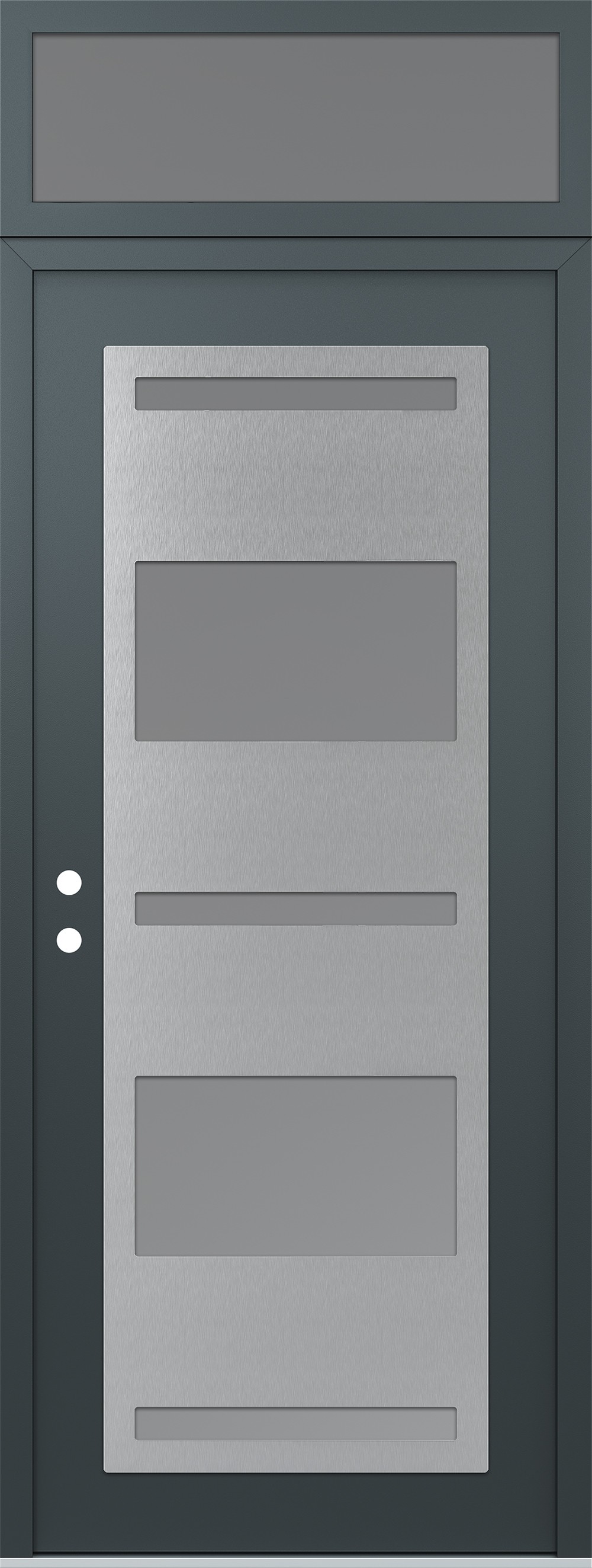 Modern Steel Front Door DIAMOND C10 36" X 96" ANTHRACITE/ANTHRACITE FROSTED GLASS PANEL STAINLESS STEEL RHI WITH TRANSOM FROSTED GLASS