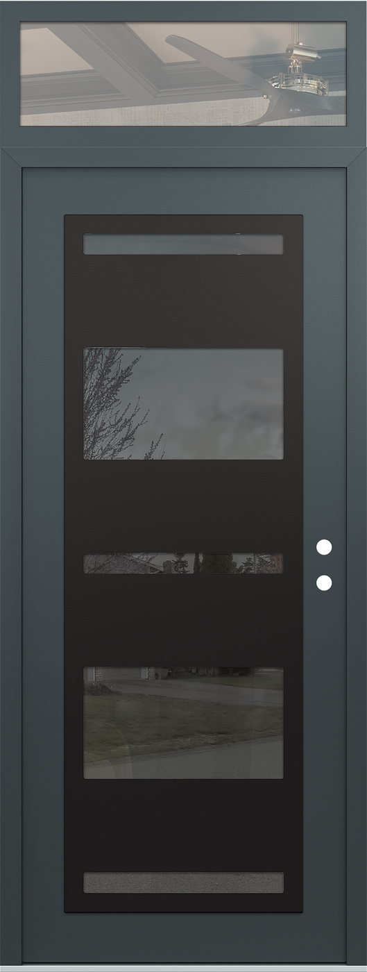 Modern Steel Front Door DIAMOND C10 36" X 96" ANTHRACITE/ANTHRACITE MIRRORED GLASS PANEL BLACK LHI WITH TRANSOM CLEAR GLASS