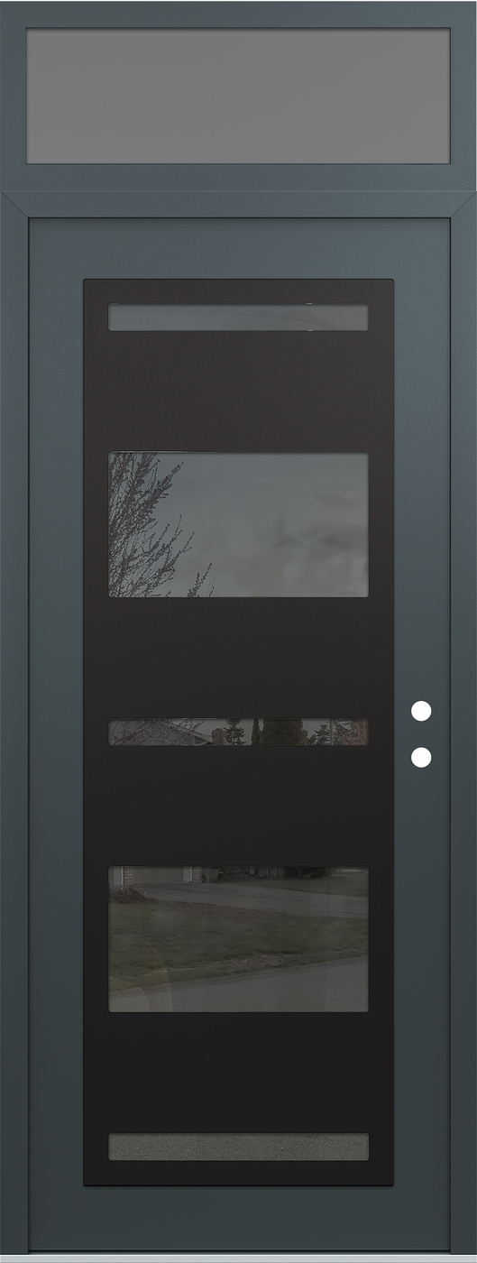 Modern Steel Front Door DIAMOND C10 36" X 96" ANTHRACITE/ANTHRACITE MIRRORED GLASS PANEL BLACK LHI WITH TRANSOM FROSTED GLASS