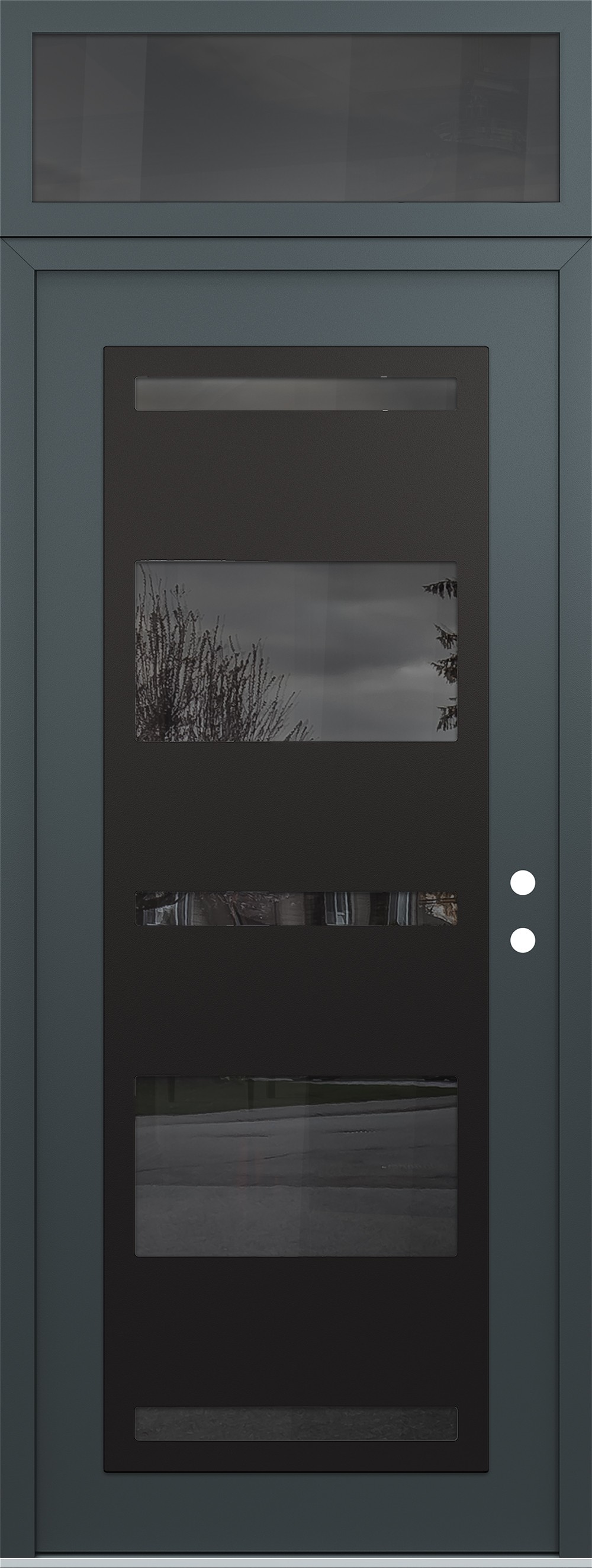 Modern Steel Front Door DIAMOND C10 36" X 96" ANTHRACITE/ANTHRACITE MIRRORED GLASS PANEL BLACK LHI WITH TRANSOM MIRRORED GLASS