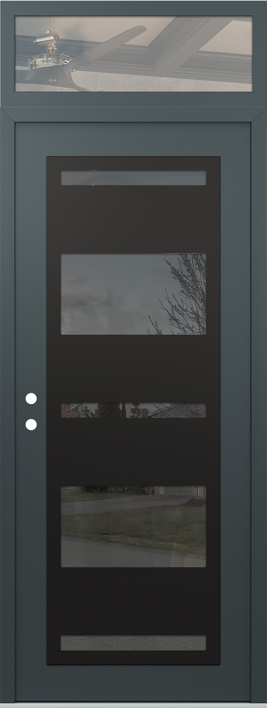Modern Steel Front Door DIAMOND C10 36" X 96" ANTHRACITE/ANTHRACITE MIRRORED GLASS PANEL BLACK RHI WITH TRANSOM CLEAR GLASS