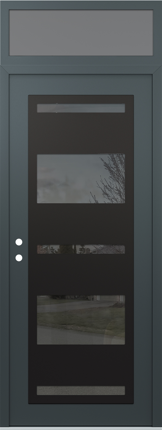 Modern Steel Front Door DIAMOND C10 36" X 96" ANTHRACITE/ANTHRACITE MIRRORED GLASS PANEL BLACK RHI WITH TRANSOM FROSTED GLASS