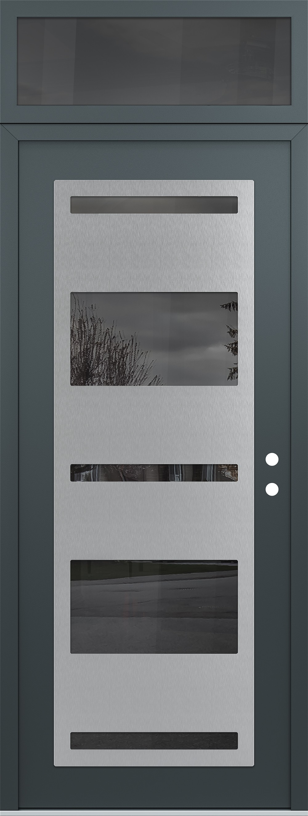 Modern Steel Front Door DIAMOND C10 36" X 96" ANTHRACITE/ANTHRACITE MIRRORED GLASS PANEL STAINLESS STEEL LHI WITH TRANSOM MIRRORED GLASS