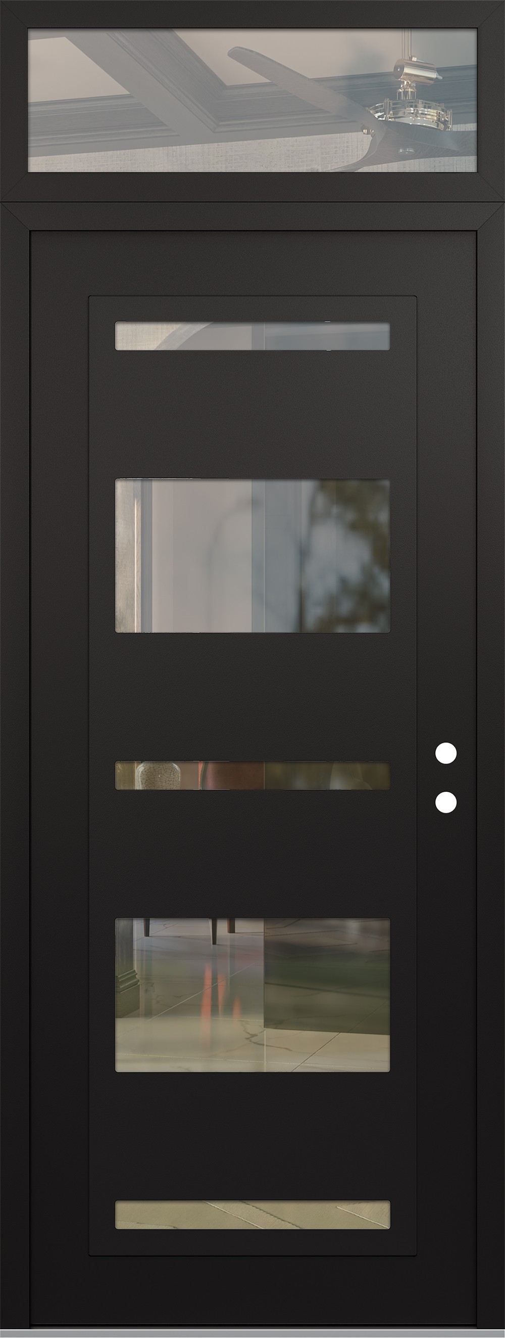 Modern Steel Front Door DIAMOND C10 36" X 96" BLACK/BLACK CLEAR GLASS PANEL BLACK LHI WITH TRANSOM CLEAR GLASS