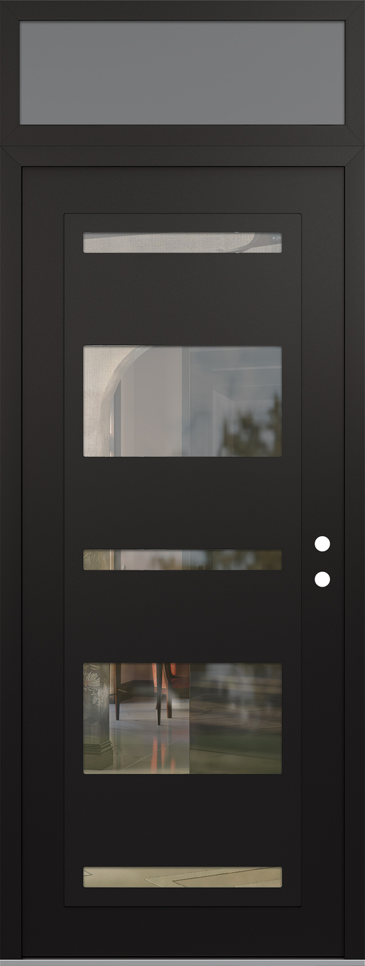 Modern Steel Front Door DIAMOND C10 36" X 96" BLACK/BLACK CLEAR GLASS PANEL BLACK LHI WITH TRANSOM FROSTED GLASS
