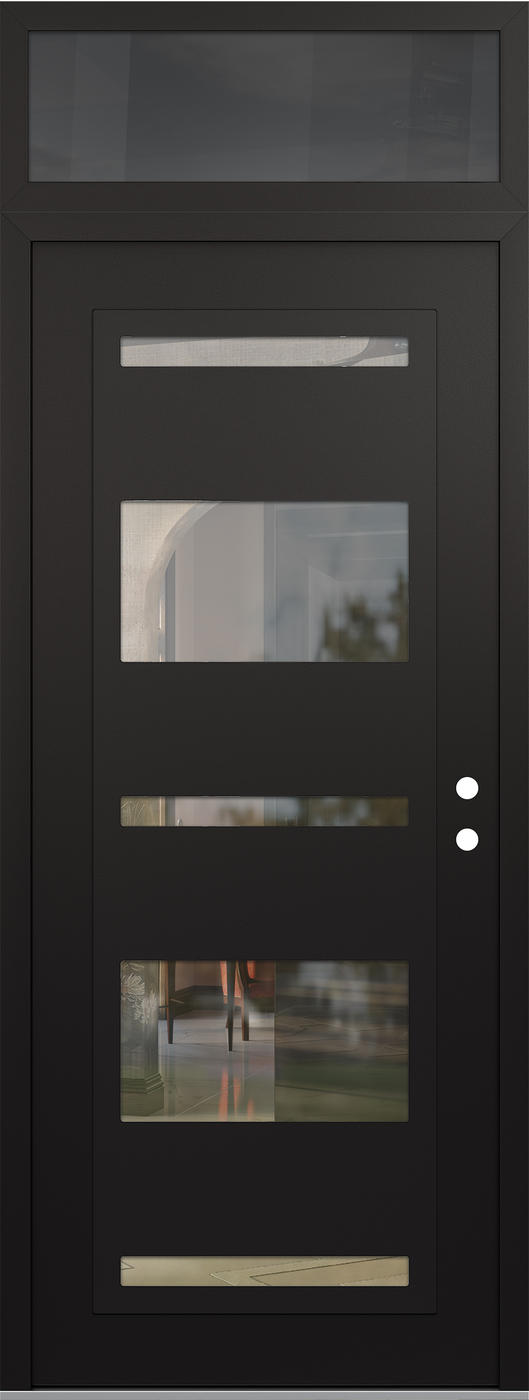 Modern Steel Front Door DIAMOND C10 36" X 96" BLACK/BLACK CLEAR GLASS PANEL BLACK LHI WITH TRANSOM MIRRORED GLASS