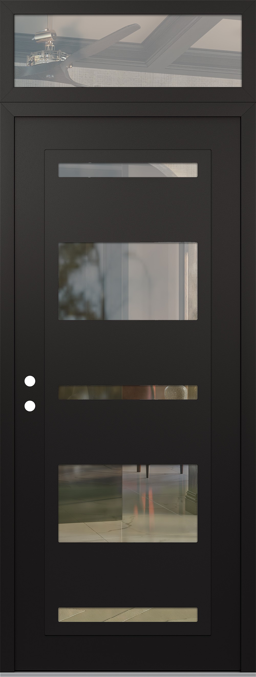 Modern Steel Front Door DIAMOND C10 36" X 96" BLACK/BLACK CLEAR GLASS PANEL BLACK RHI WITH TRANSOM CLEAR GLASS