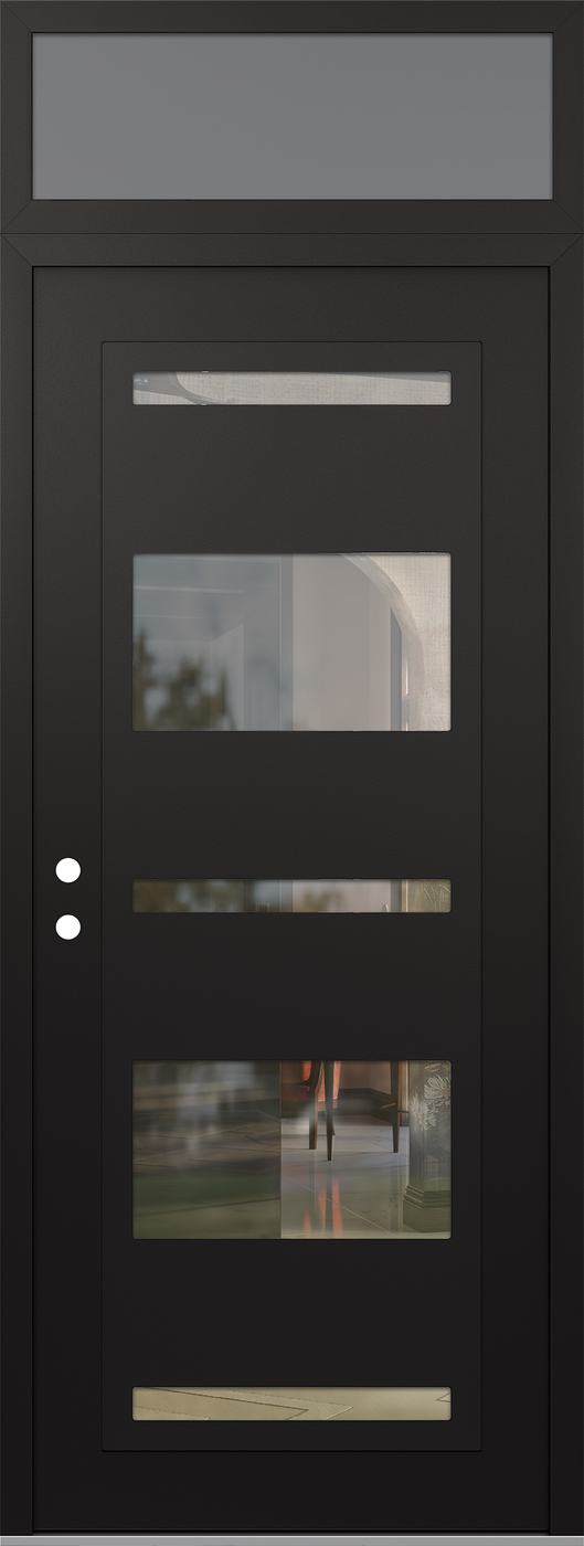 Modern Steel Front Door DIAMOND C10 36" X 96" BLACK/BLACK CLEAR GLASS PANEL BLACK RHI WITH TRANSOM FROSTED GLASS