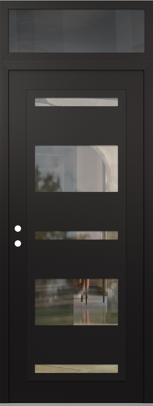 Modern Steel Front Door DIAMOND C10 36" X 96" BLACK/BLACK CLEAR GLASS PANEL BLACK RHI WITH TRANSOM MIRRORED GLASS