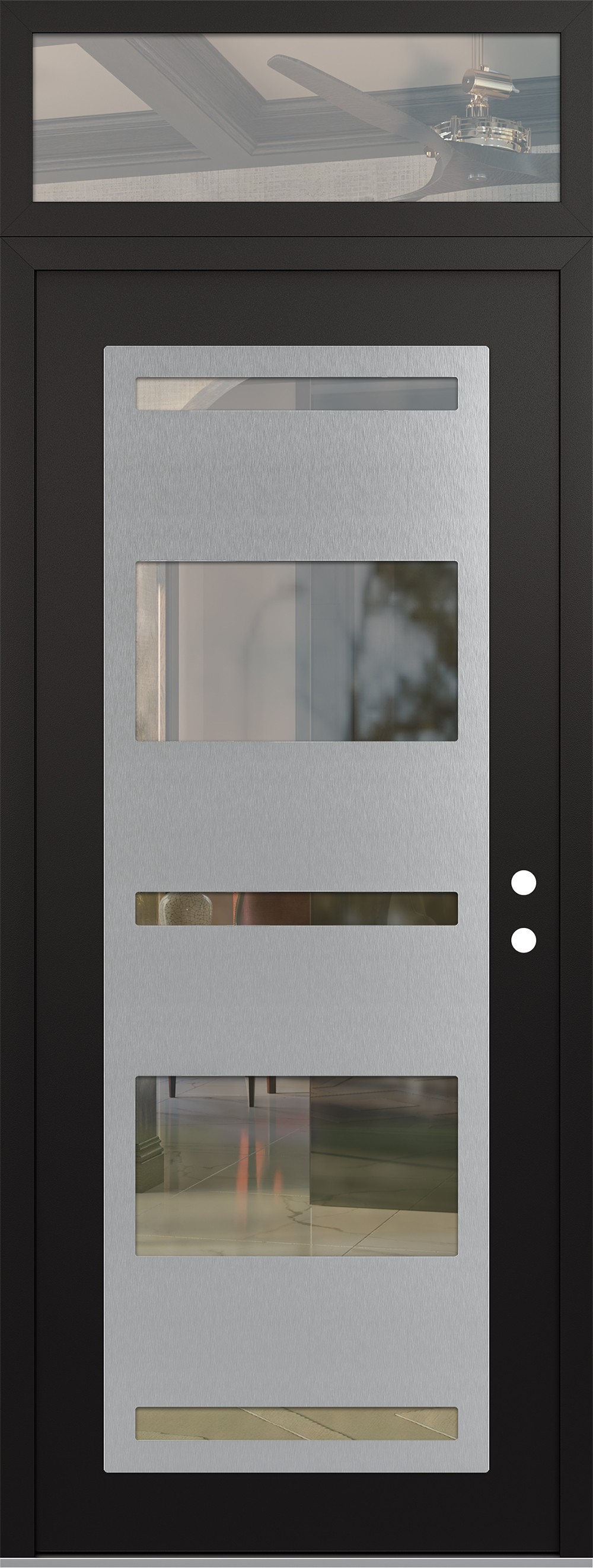 Modern Steel Front Door DIAMOND C10 36" X 96" BLACK/BLACK CLEAR GLASS PANEL STAINLESS STEEL LHI WITH TRANSOM CLEAR GLASS