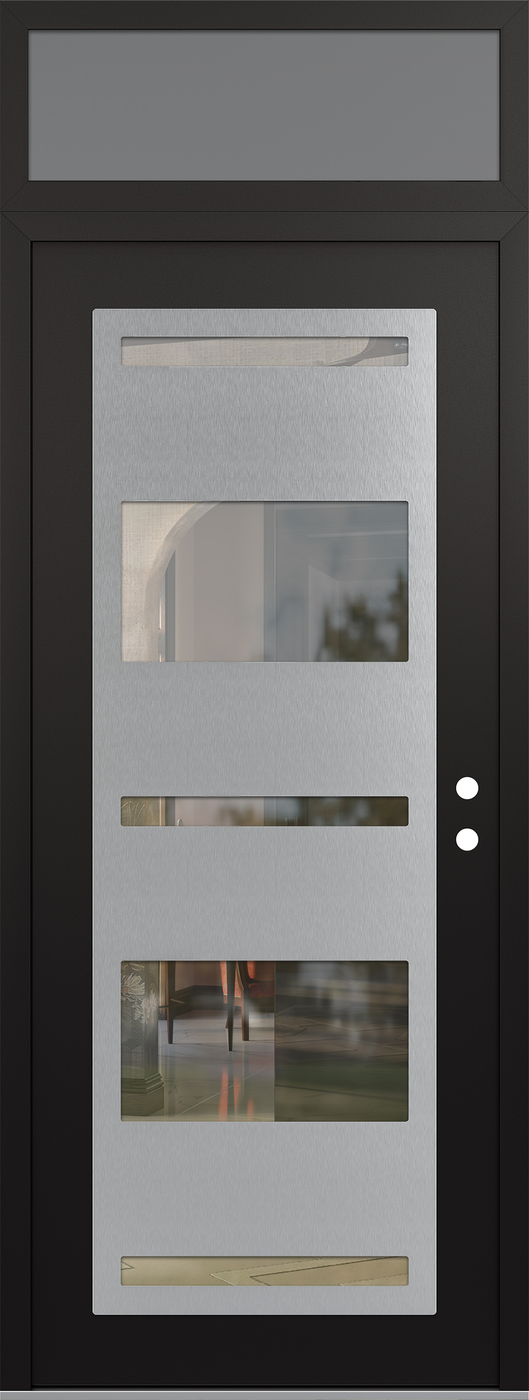 Modern Steel Front Door DIAMOND C10 36" X 96" BLACK/BLACK CLEAR GLASS PANEL STAINLESS STEEL LHI WITH TRANSOM FROSTED GLASS