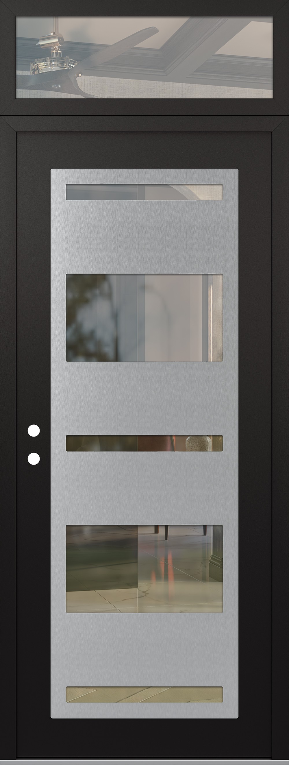 Modern Steel Front Door DIAMOND C10 36" X 96" BLACK/BLACK CLEAR GLASS PANEL STAINLESS STEEL RHI WITH TRANSOM CLEAR GLASS