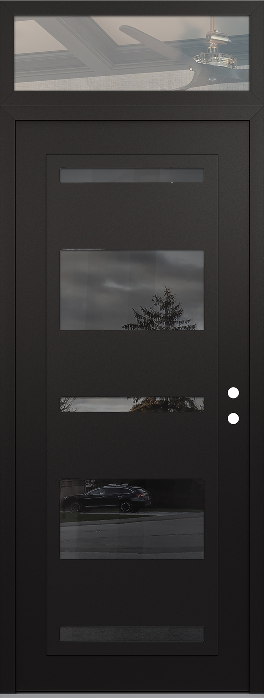Modern Steel Front Door DIAMOND C10 36" X 96" BLACK/BLACK MIRRORED GLASS PANEL BLACK LHI WITH TRANSOM CLEAR GLASS