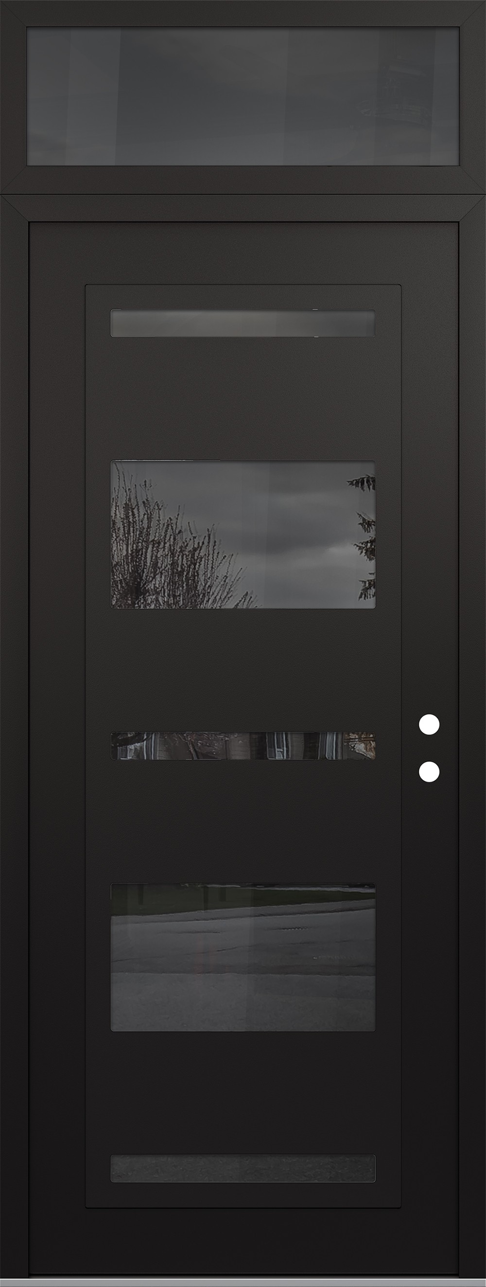 Modern Steel Front Door DIAMOND C10 36" X 96" BLACK/BLACK MIRRORED GLASS PANEL BLACK LHI WITH TRANSOM MIRRORED GLASS