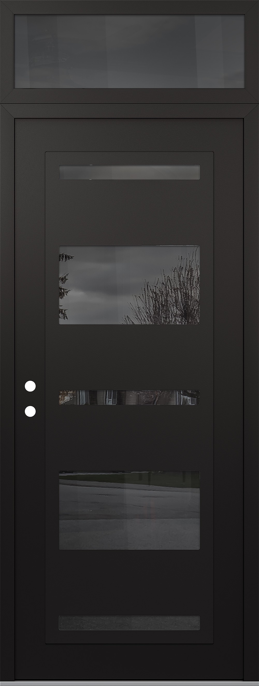 Modern Steel Front Door DIAMOND C10 36" X 96" BLACK/BLACK MIRRORED GLASS PANEL BLACK RHI WITH TRANSOM MIRRORED GLASS