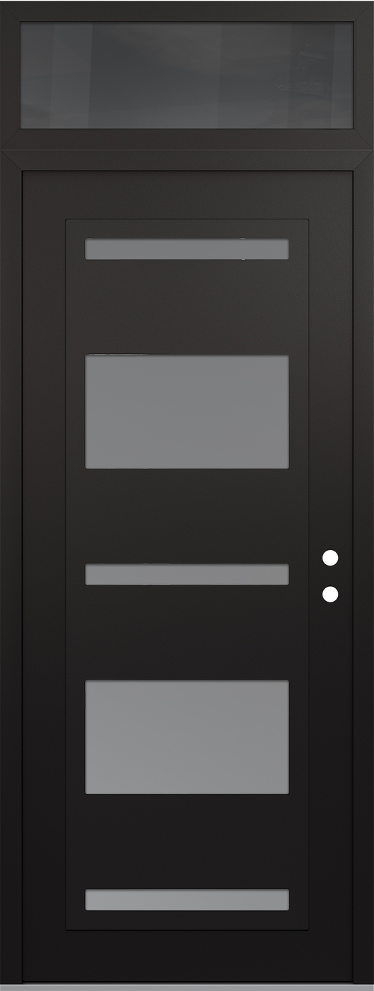 Modern Steel Front Door DIAMOND C10 36" X 96" BLACK/WHITE FROSTED GLASS PANEL BLACK LHI WITH TRANSOM MIRRORED GLASS