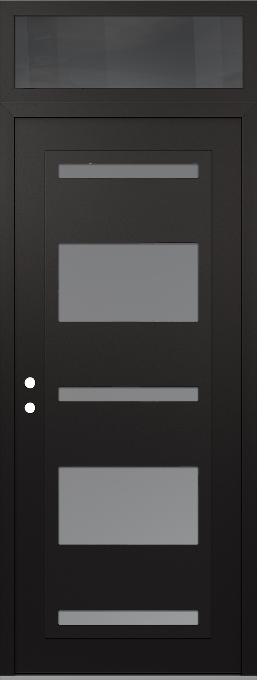 Modern Steel Front Door DIAMOND C10 36" X 96" BLACK/WHITE FROSTED GLASS PANEL BLACK RHI WITH TRANSOM MIRRORED GLASS