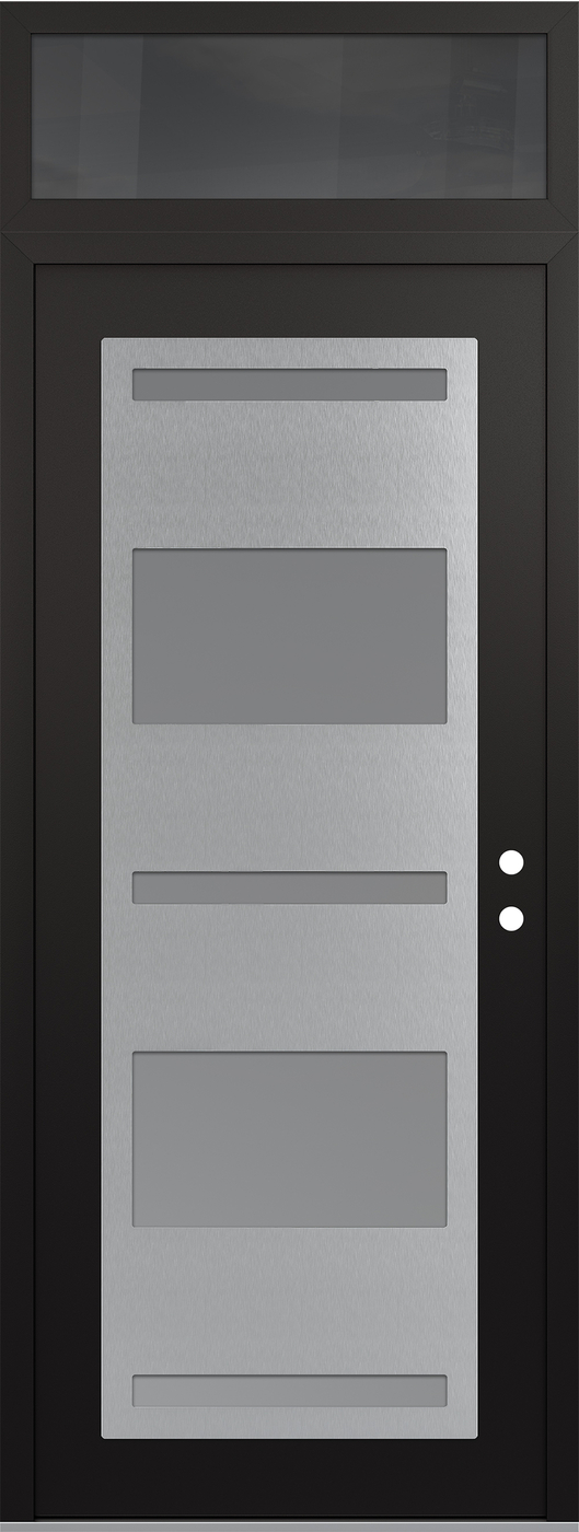 Modern Steel Front Door DIAMOND C10 36" X 96" BLACK/WHITE FROSTED GLASS PANEL STAINLESS STEEL LHI WITH TRANSOM MIRRORED GLASS