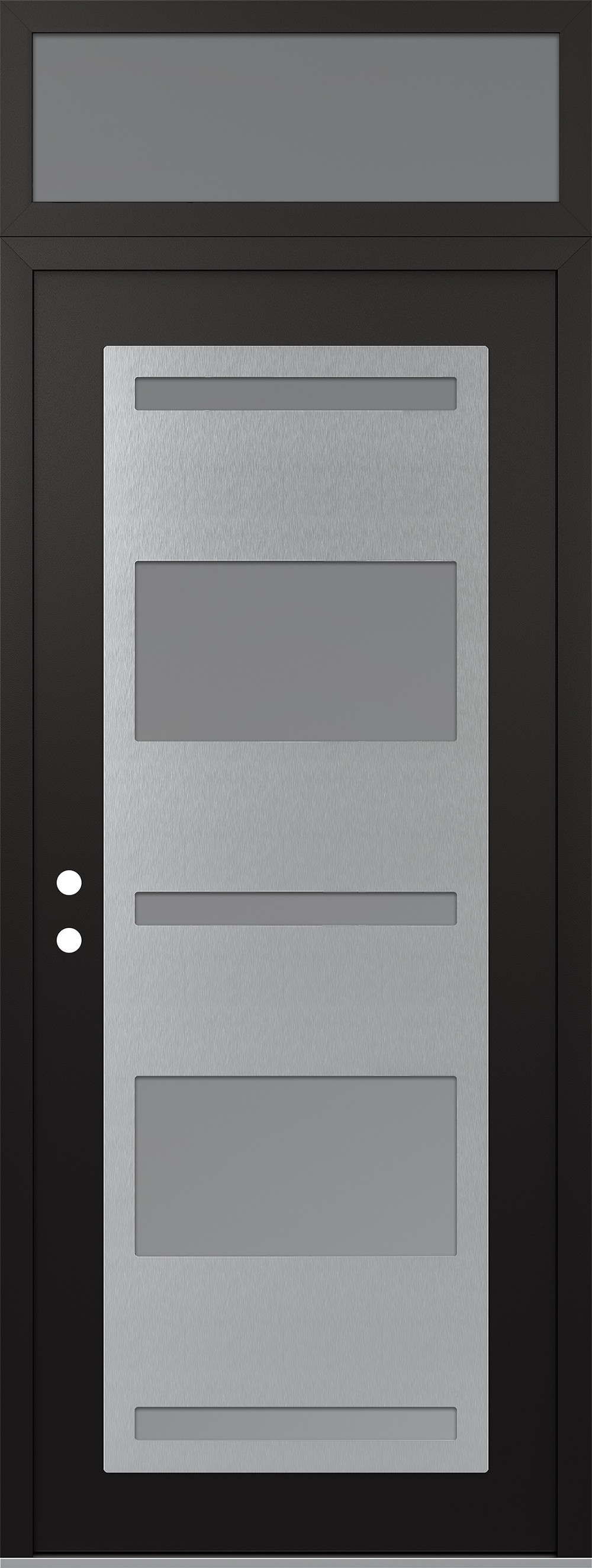 Modern Steel Front Door DIAMOND C10 36" X 96" BLACK/WHITE FROSTED GLASS PANEL STAINLESS STEEL RHI WITH TRANSOM FROSTED GLASS