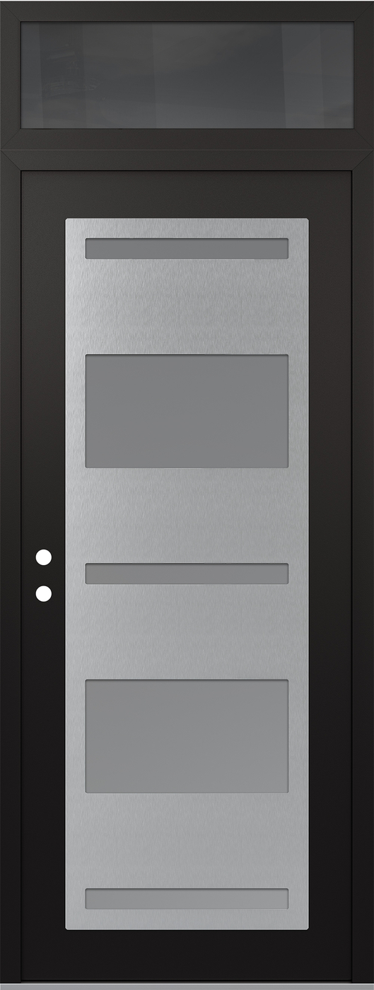 Modern Steel Front Door DIAMOND C10 36" X 96" BLACK/WHITE FROSTED GLASS PANEL STAINLESS STEEL RHI WITH TRANSOM MIRRORED GLASS