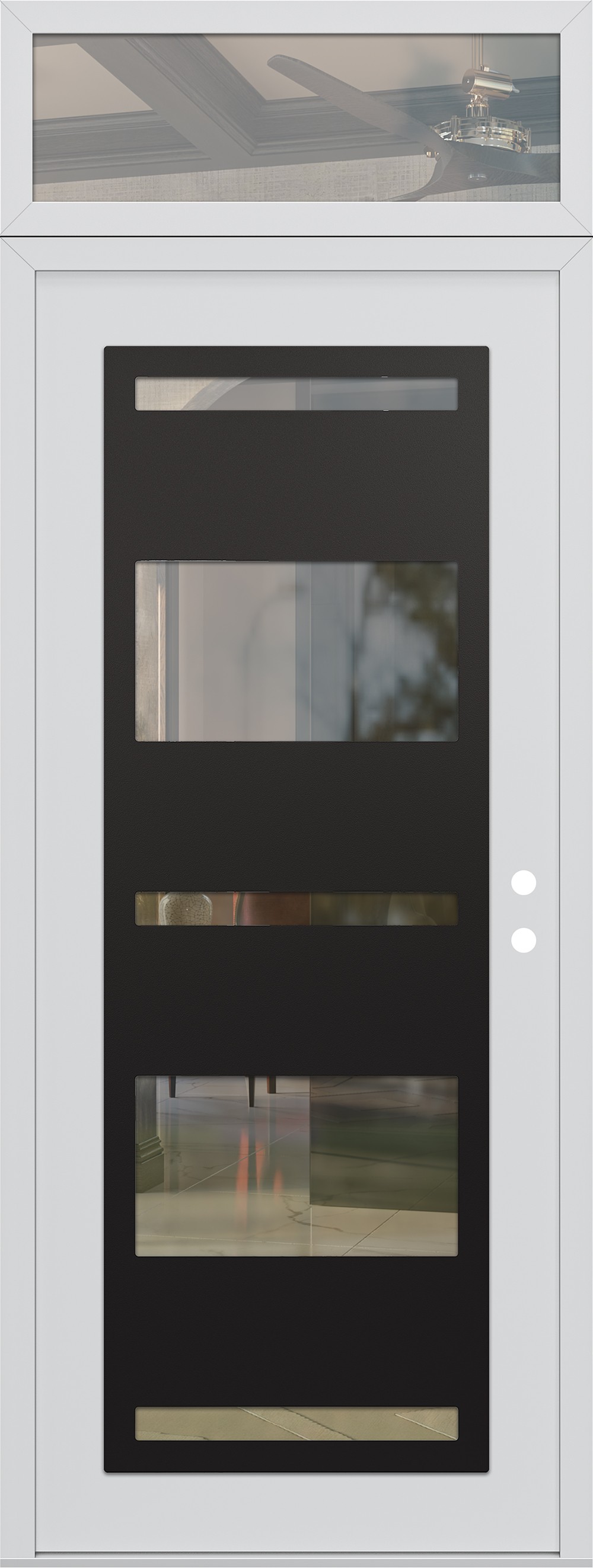 Modern Steel Front Door DIAMOND C10 36" X 96" WHITE/WHITE CLEAR GLASS PANEL BLACK LHI WITH TRANSOM CLEAR GLASS