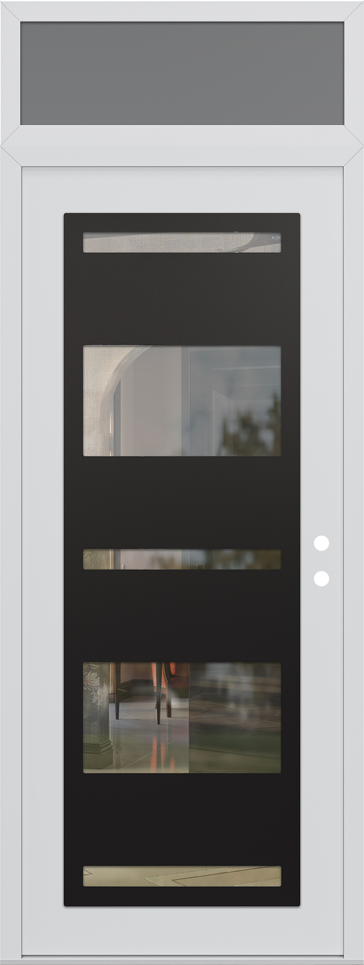 Modern Steel Front Door DIAMOND C10 36" X 96" WHITE/WHITE CLEAR GLASS PANEL BLACK LHI WITH TRANSOM FROSTED GLASS
