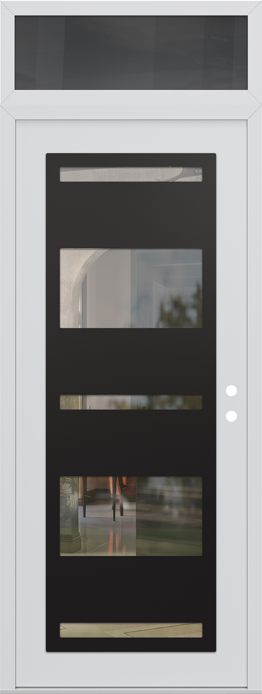 Modern Steel Front Door DIAMOND C10 36" X 96" WHITE/WHITE CLEAR GLASS PANEL BLACK LHI WITH TRANSOM MIRRORED GLASS