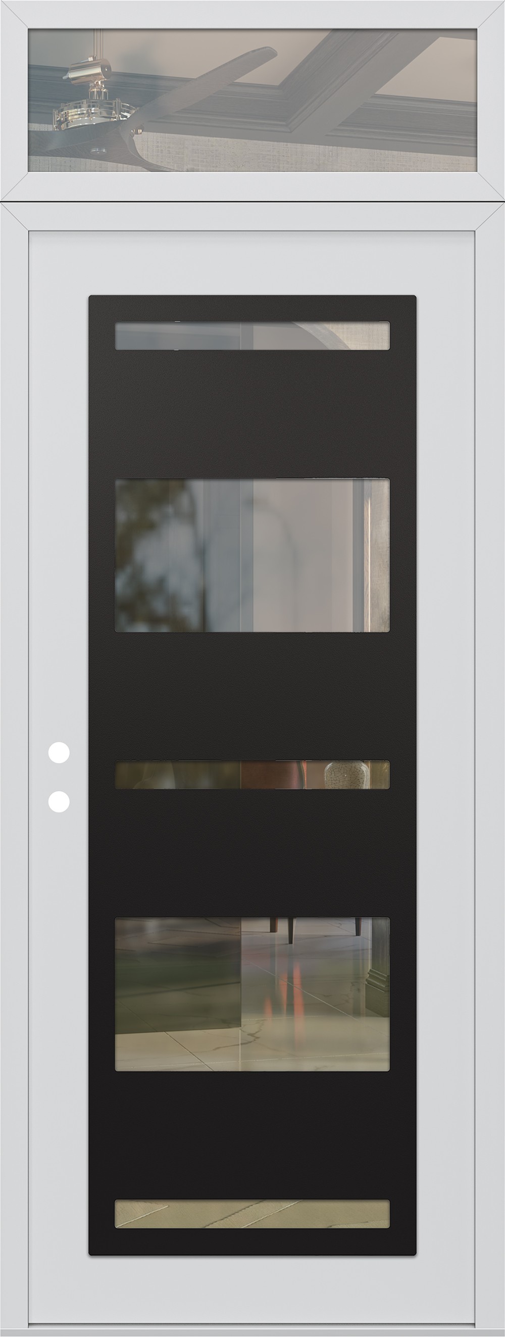Modern Steel Front Door DIAMOND C10 36" X 96" WHITE/WHITE CLEAR GLASS PANEL BLACK RHI WITH TRANSOM CLEAR GLASS