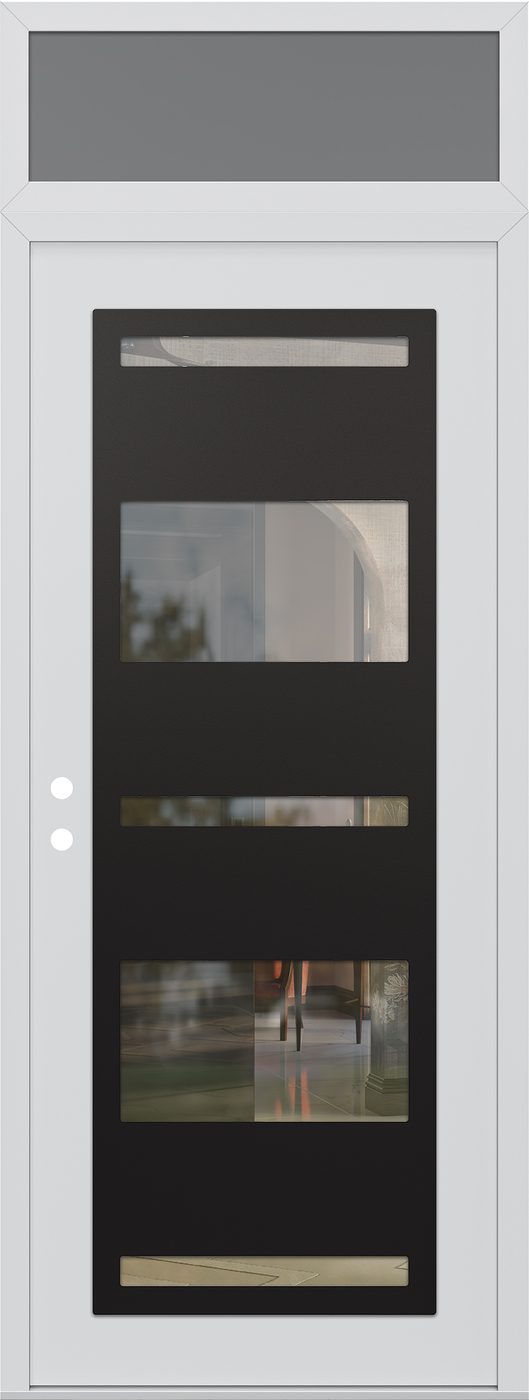 Modern Steel Front Door DIAMOND C10 36" X 96" WHITE/WHITE CLEAR GLASS PANEL BLACK RHI WITH TRANSOM FROSTED GLASS