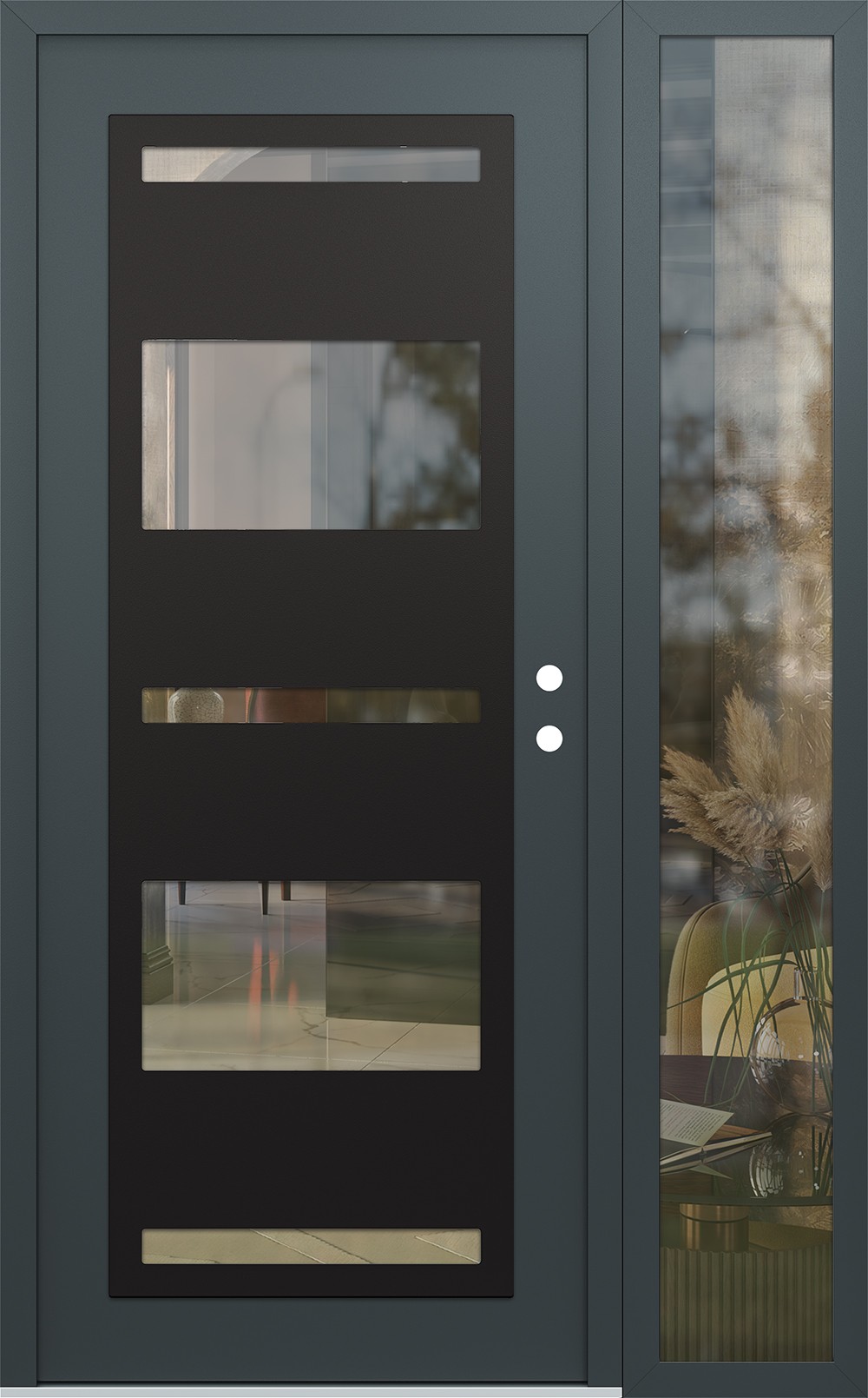 Modern Steel Front Door Diamond C10 48" x 80" anthracite/anthracite clear Glass Panel black LHI with Sidelite clear Glass