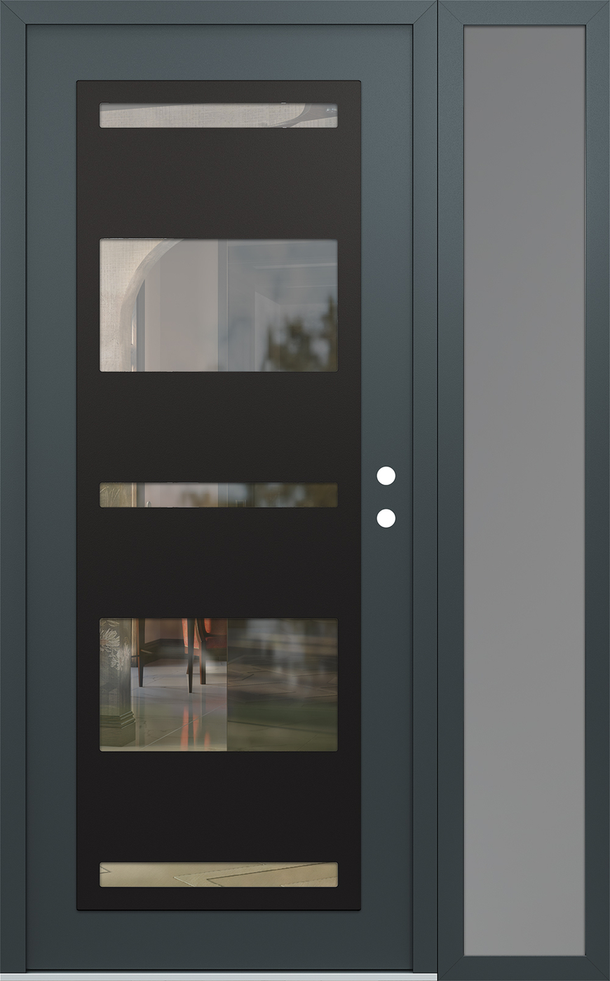 Modern Steel Front Door Diamond C10 48" x 80" anthracite/anthracite clear Glass Panel black LHI with Sidelite frosted Glass
