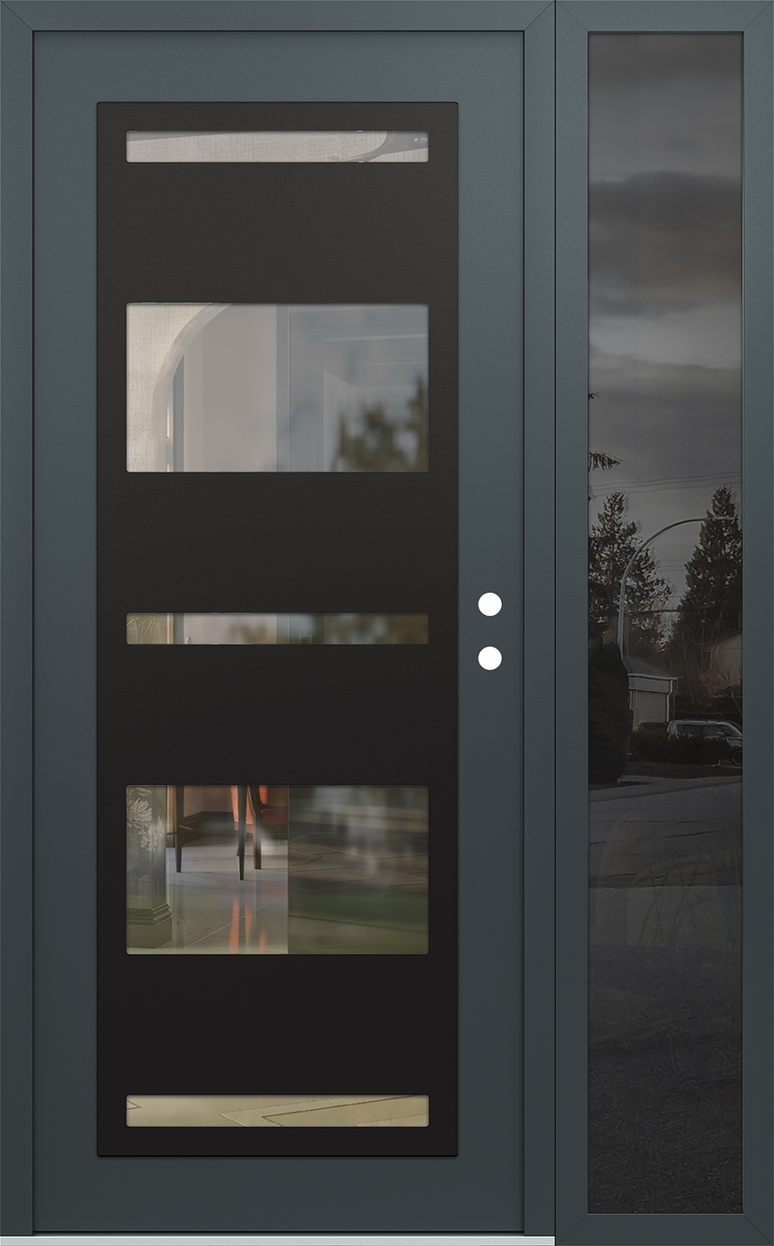 Modern Steel Front Door Diamond C10 48" x 80" anthracite/anthracite clear Glass Panel black LHI with Sidelite mirrored Glass